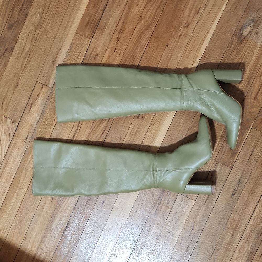Zara Sage Green/Olive/Pistachio Chunky Heel Pull-On Boot Size 39/US 8.5